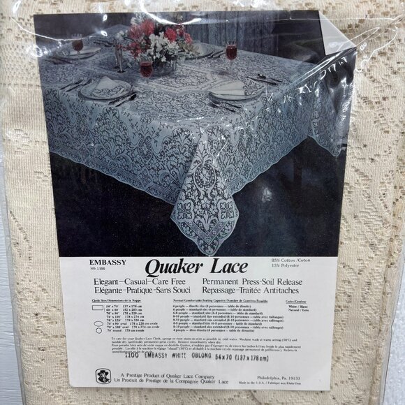 VTG Quaker Lace Embassy Tablecloth No Iron 54"x70" Ecru Soil Releasing NOS - Picture 3 of 7